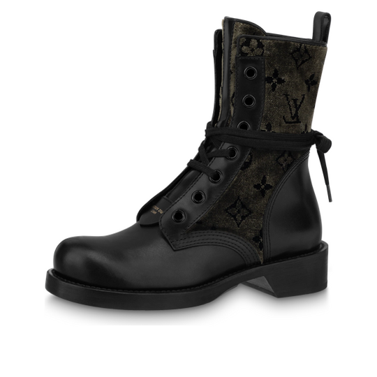(WMNS) LOUIS VUITTON LV Flat Ranger Boots 'Black with Olive Green Monogram' 1AADKK