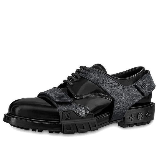 LOUIS VUITTON Harness Derby Shoes 'Black with Monogram Straps' 1A8ACU
