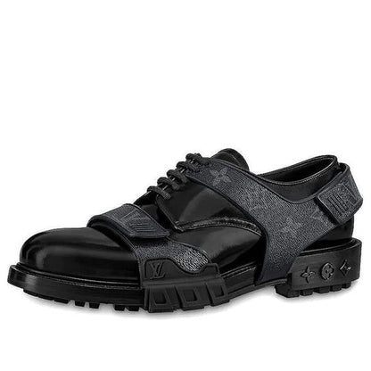 LOUIS VUITTON Harness Derby Shoes 'Black with Monogram Straps' 1A8ACU