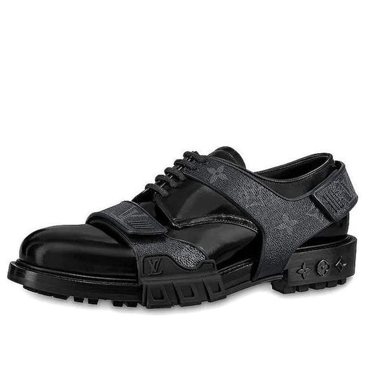 LOUIS VUITTON Harness Derby Shoes 'Black with Monogram Straps' 1A8ACU