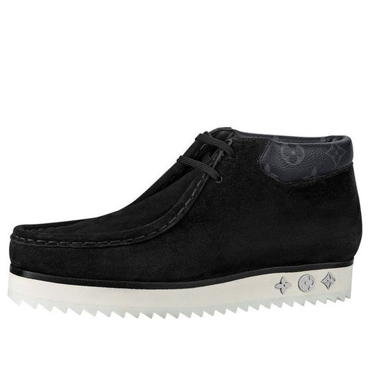 LOUIS VUITTON Mods Ankle Boots 'Black Suede with Faded Monogram Collar' 1A8JSZ