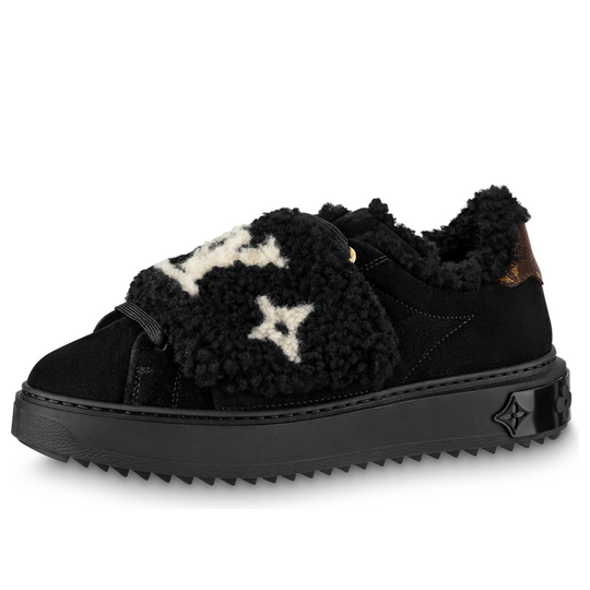 (WMNS) LOUIS VUITTON LV Time Out Furry Sneakers 'Black with Brown and White Logo' 1AADTK