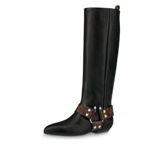 (WMNS) LOUIS VUITTON Rhapsody High Boots 'Black with Brown Belt' 1A5STD