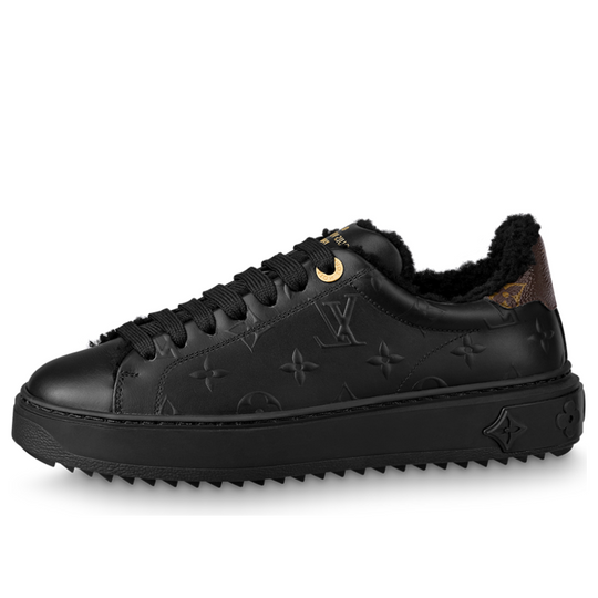 (WMNS) LOUIS VUITTON Time Out Sneakers 'Black Monogram with Shearling' 1AAE04