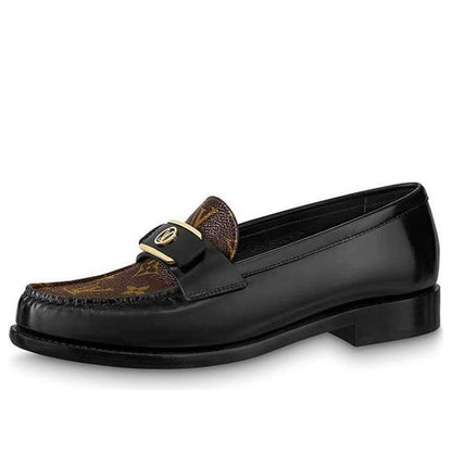 (WMNS) LOUIS VUITTON LV Loafers 'Black with Monogram and Gold Deco' 1AACXG