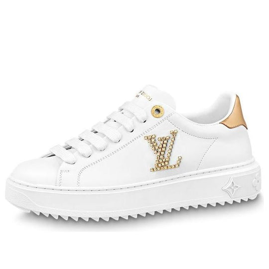 (WMNS) LOUIS VUITTON Time Out Sneakers 'White with Gold Rhinestone Logo' 1AAW0C