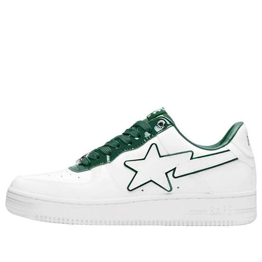 (WMNS) A BATHING APE Bape Sta Leather Low 'White Green' 1J30-291-017-GREN