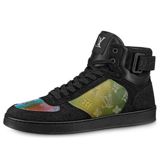 LOUIS VUITTON Rivoli Ankle Sneakers 'Black with Colorfull Monogram Patches' 1A5I47