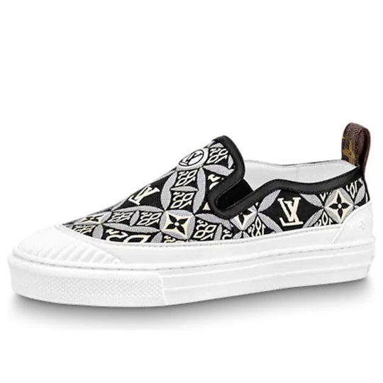 (WMNS) LOUIS VUITTON Playtime Slip-On Shoes 'Black White Monogram' 1A8UP1