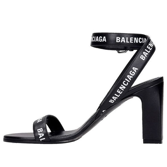 (WMNS) Balenciaga All Over Logo Sandal Heels 'Black' 630041WBAE11090