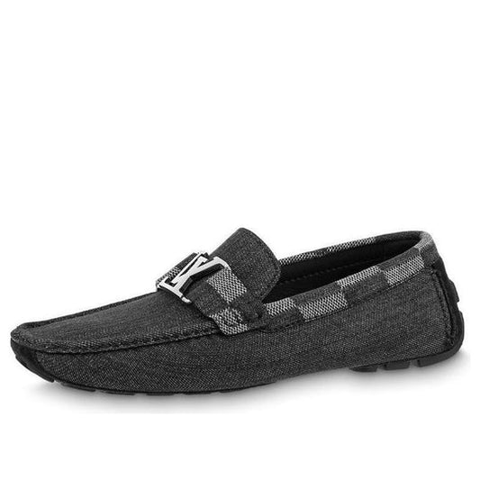 LOUIS VUITTON Hockenheim Moccasin Shoes 'Grey with Plaid Collar' 1A9YRW