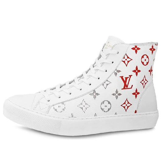 LOUIS VUITTON Tattoo Monogram Ankle Sneakers 'White Red Grey' 1A5Z0C