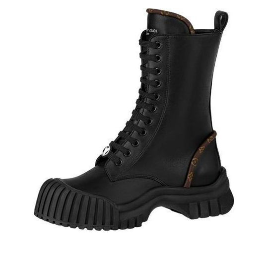 (WMNS) LOUIS VUITTON LV Circle Ruby Flat Ranger Boots 'Black with Brown Monogram' 1AB12T
