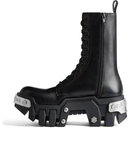 Balenciaga Bulldozer Lace Up Boots 'Black Matte Smooth Calfskin' 672502WBCQ11081